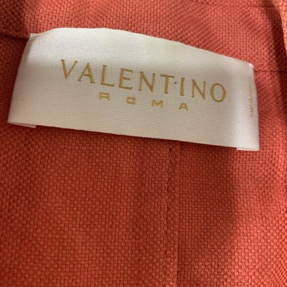 Valentino Roma Authentic Solid Red Orange Linen Lace Up Blazer Jacket 40 4 Small - Picture 6 of 9